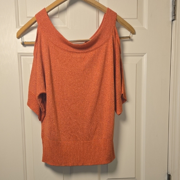 Joseph A Coral Sparkly Knit Batwing Top Y2K  Coquette Shimmering light sweater M - Picture 8 of 9